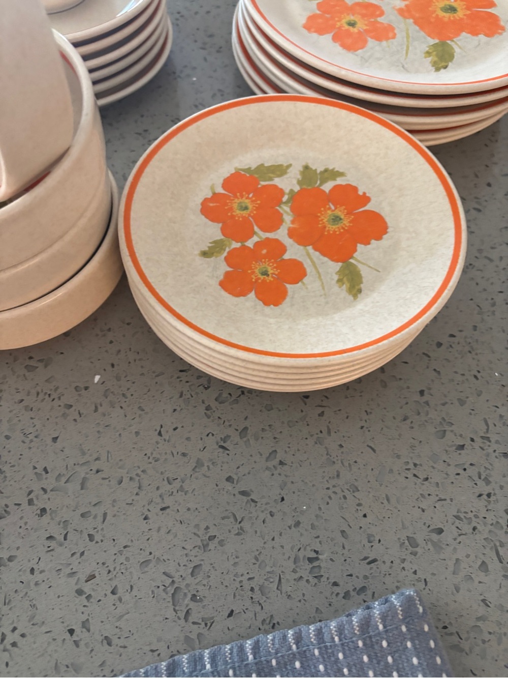 Bright Orange Floral Stoneware Side Plate - Floral Coaster Set